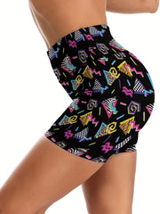 Geometric Pattern Yoga Shorts High Waist Sports Shorts