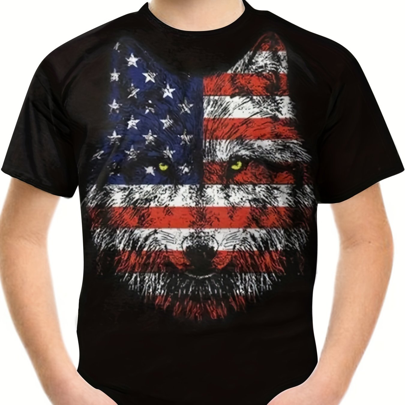 Kids Wolf & Flag Graphic Tees Outdoor Casual T shirt