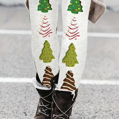 Christmas Tree Print Skinny Leggings Elastic Waist Stretchy Women's Clothing