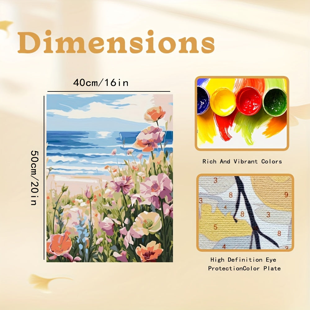 DIY Paint by Numbers Kit for Adults Beach & Floral Scenery 16x20 Inches