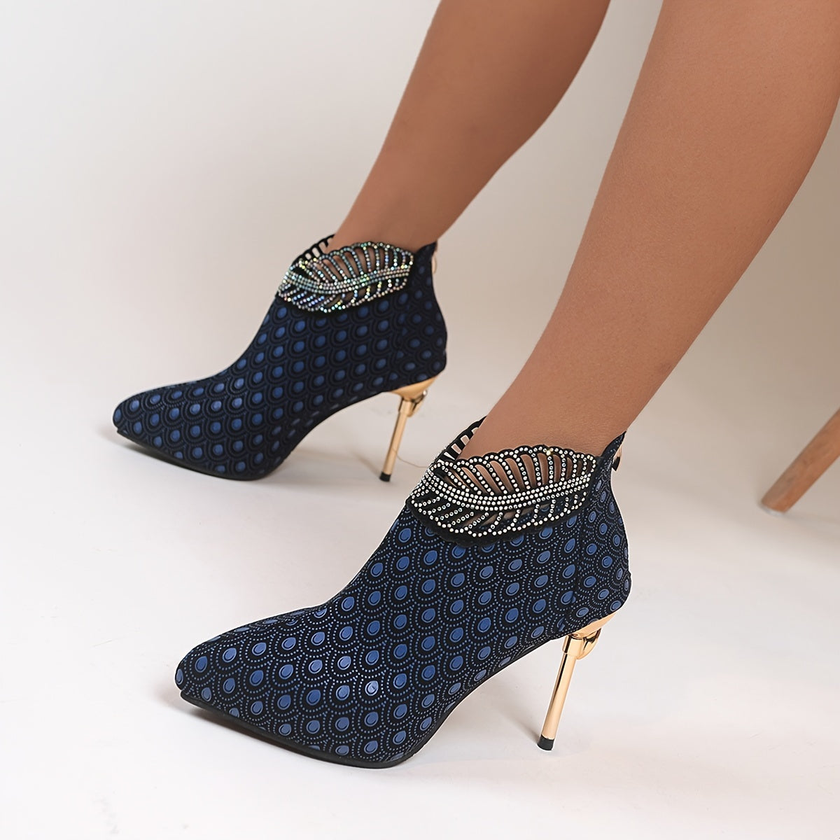 Women's Pointed Toe Ankle Boots with Rhinestone Stiletto Heel