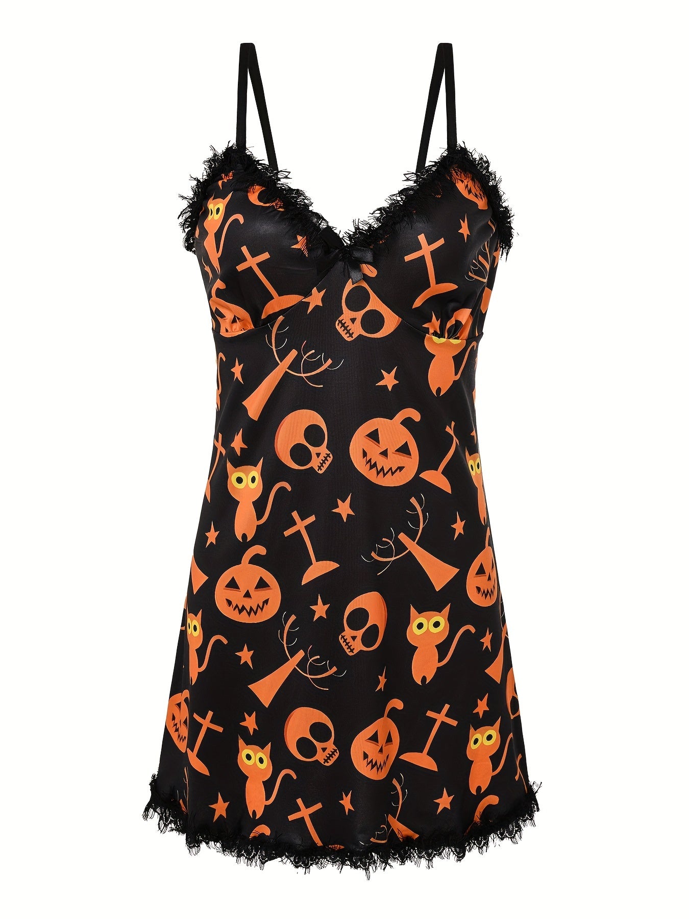 Sexy Halloween Nightdress Women's Plus Ghost Print V Neck Ca