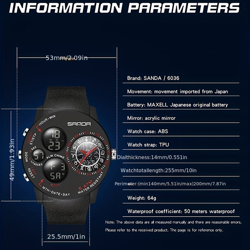 SANDA Large Dial Boy's Sports Waterproof Watch