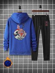Men's Casual 2Pcs Outfits Long Sleeve T Shirt Hooded Sweatshirt & Sweatpants Set
