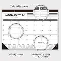 12-Month Wall Calendar 43x30 Twin Wire Binding Thick Paper Julian Dates
