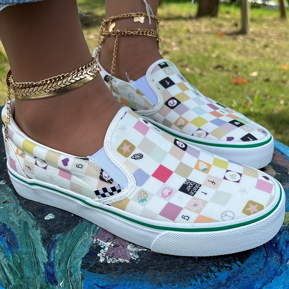 Women's Checkered Canvas Slip-On Skate Shoes