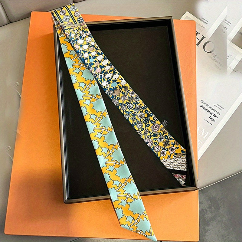 Vintage Floral Print Skinny Scarf Ribbon Neck Tie