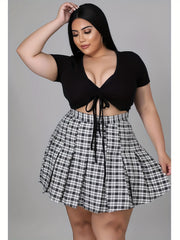 Tie Front Crop Top & Plaid Mini Skirt Set
