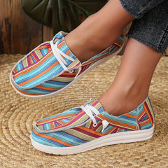 Striped Canvas Casual Shoes Lightweight Sneakers Lace Up Loafers