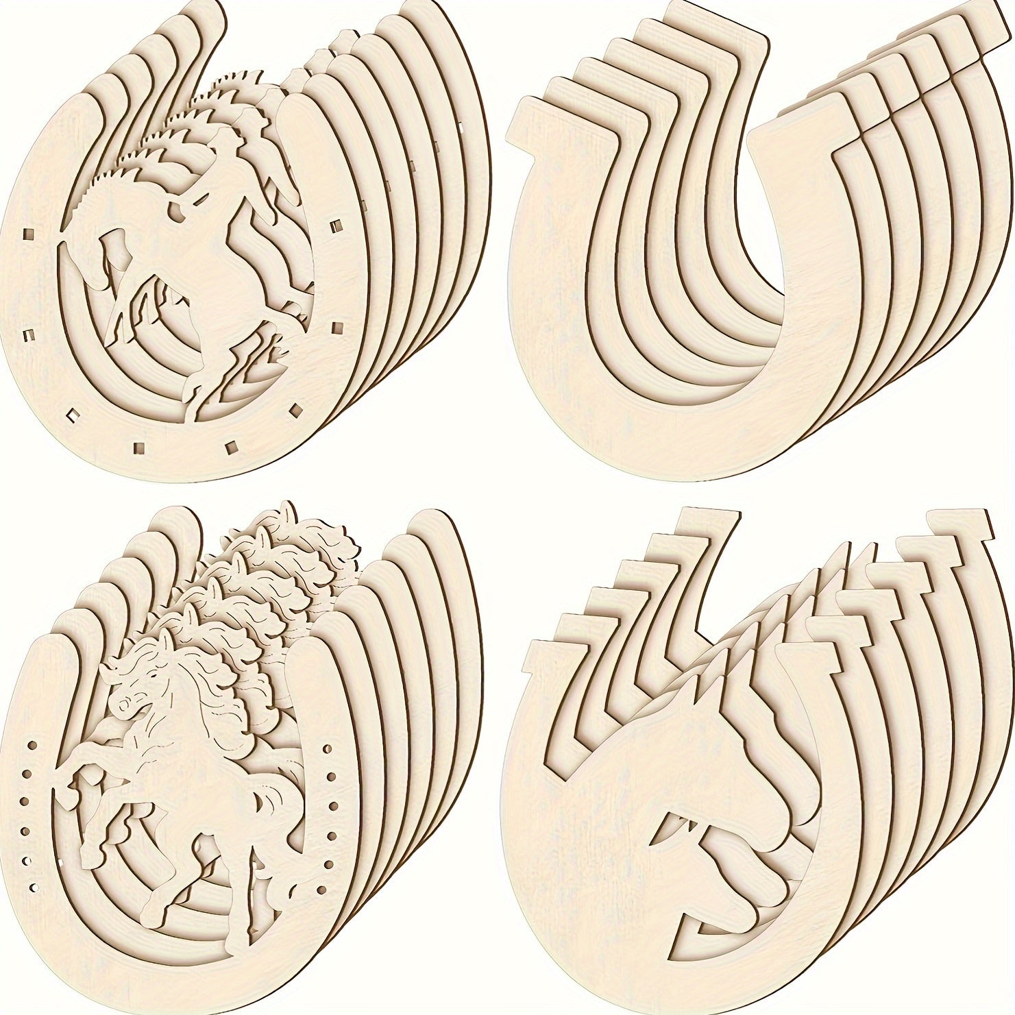 12pcs Wooden Horseshoe Cutouts Unpainted DIY Pendant