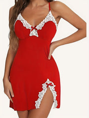 Lace Nightdress V Neck Bow Tie Sleep Dress Women's Sleepwear