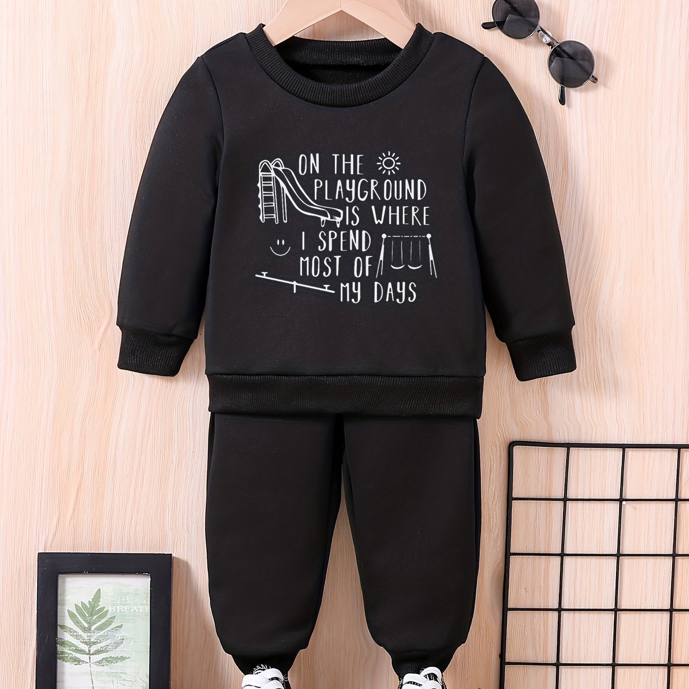 Baby Playground Letter Print Outfit Long Sleeve Sweatshirt Set