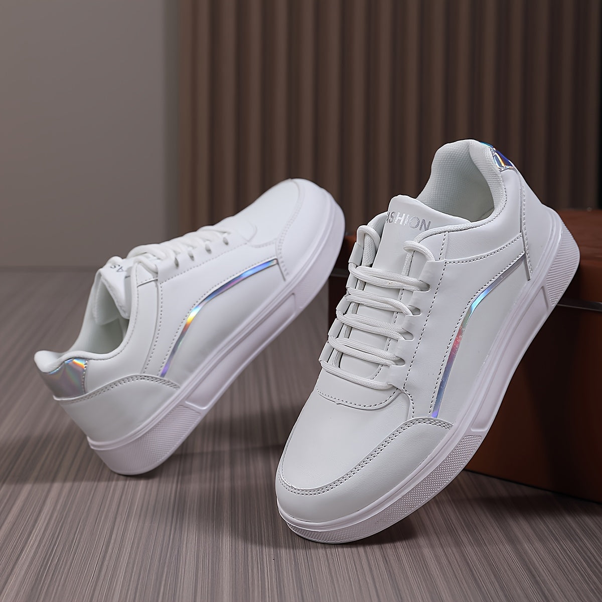Women's Faux Leather Flat Heighten Skate Shoes Lace Up Sneakers