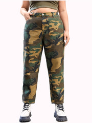 Camo Print High Rise Straight Leg Jeans