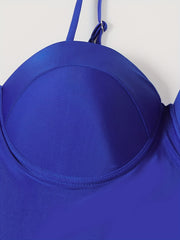 Retro Tankini Set Women's Plus Plain Sweetheart Neck Cami Top & Underw