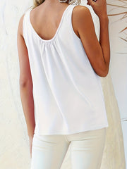 Keyhole Tank Top Sleeveless Crew Neck Ruched Top Women's Clothing
