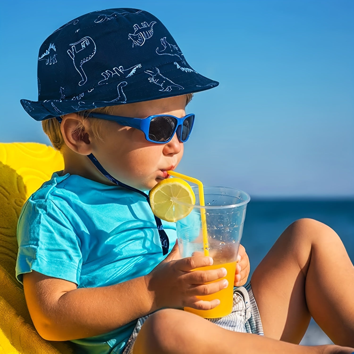 Dinosaur Print Drawstring Sun Hat for Kids