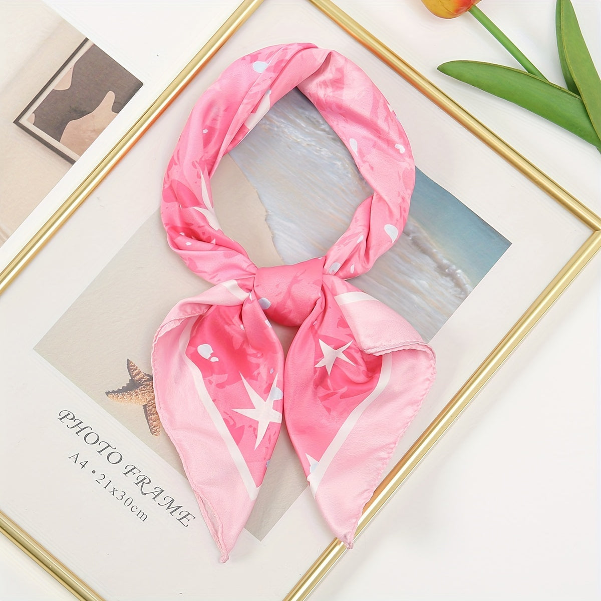 Pink Stars Print Bandana Casual Square Scarf Women Neckerchief Head Wrap