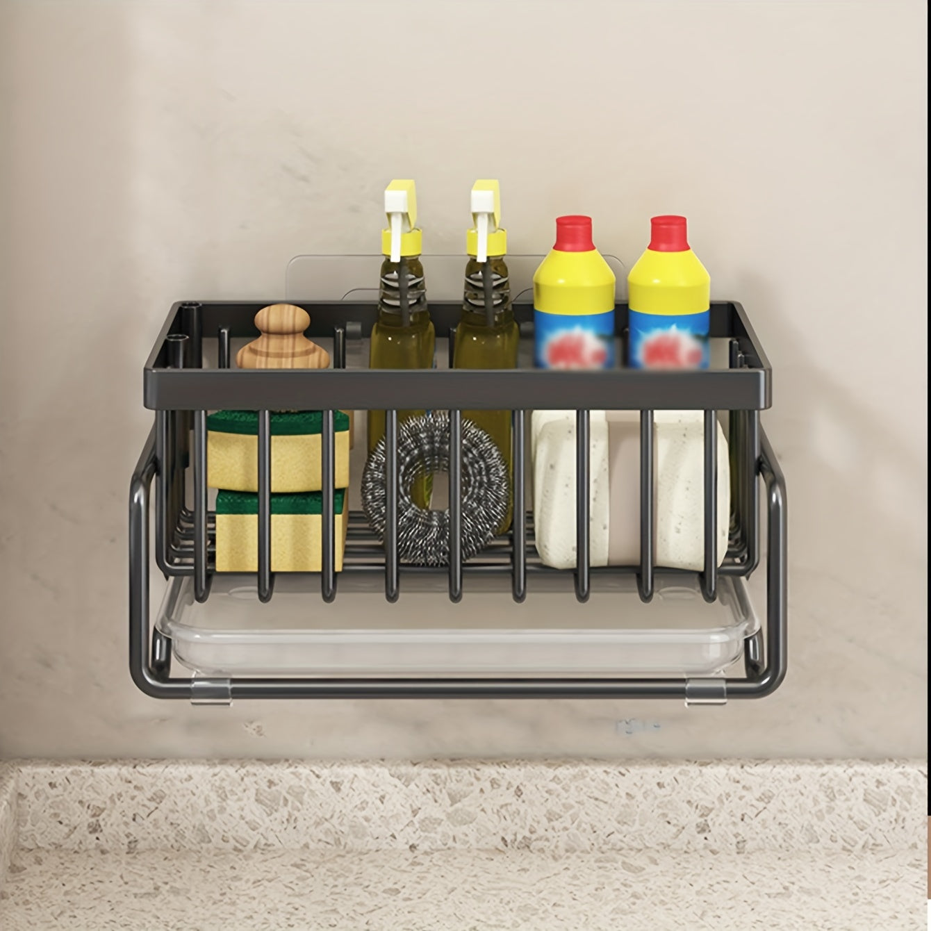 Kitchen Sponge Holder Dishcloth Hanger Sink Rack Tray Organizer Stand