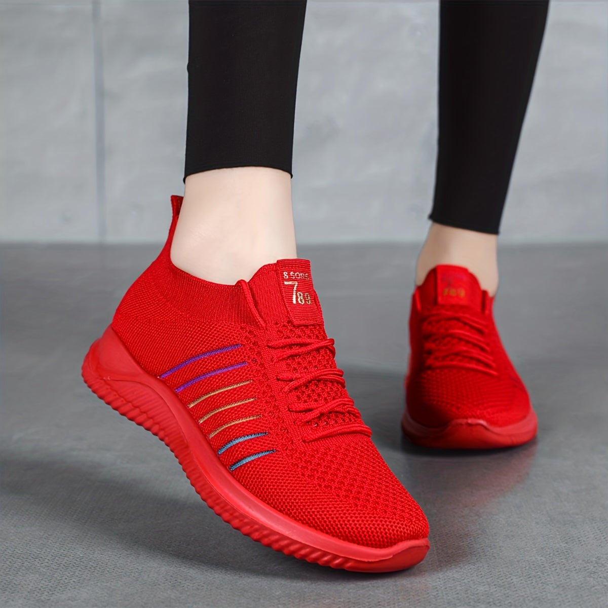 Women's Striped Running Shoes Lace Up Breathable Casual Sneakers