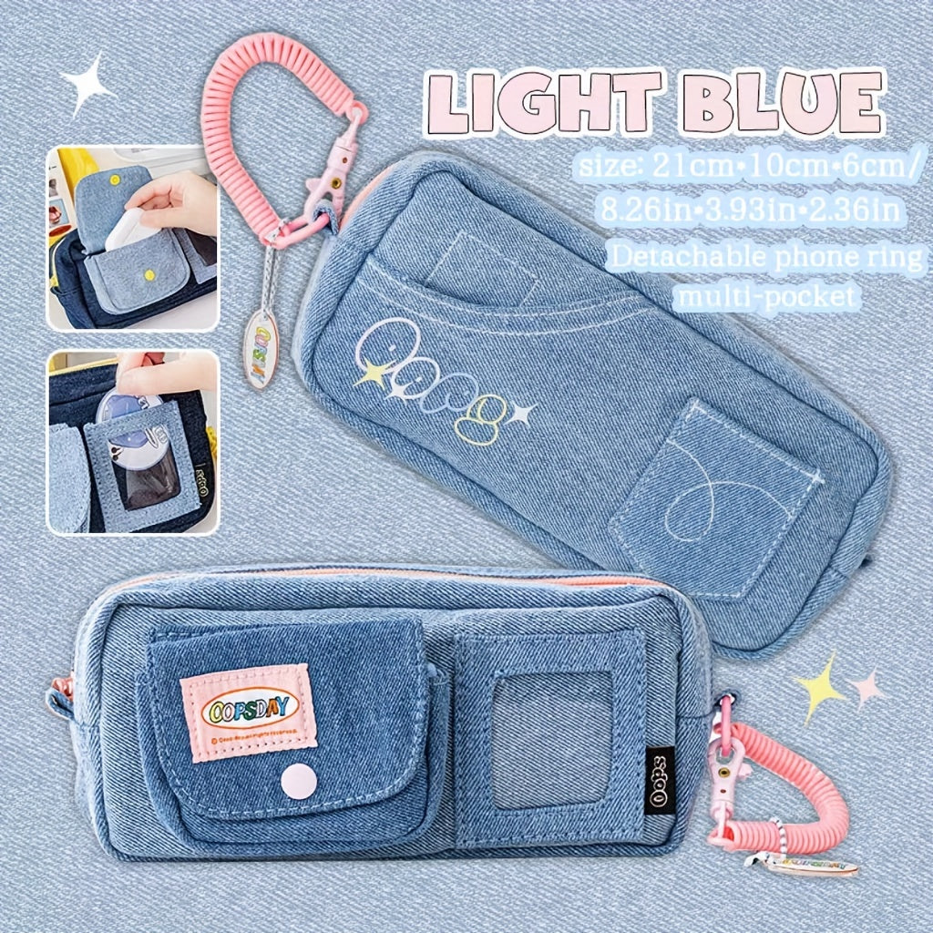Vintage Danning Denim Pencil Case Large Storage Zipper Stationery Pouch