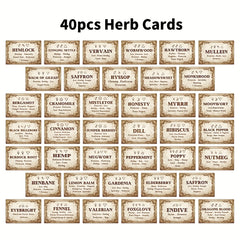 Set of 40 Vintage Witchcraft Herbs Flashcards with Meanings & Symbols