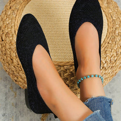 Women's Sparkly Pointed Toe Knitted Ballet Flats