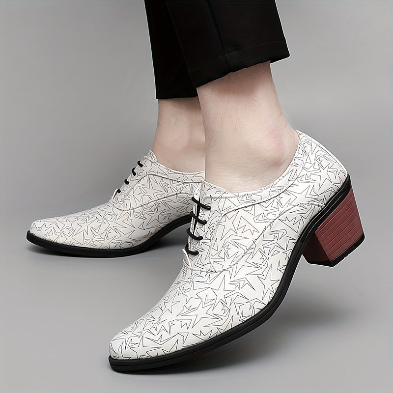 Men's Star Print Lace up Casual Shoes Rubber Sole High Heels Dress