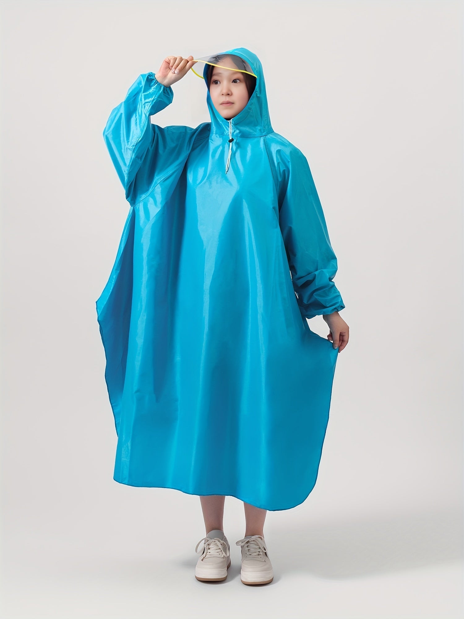 Waterproof Unisex Rain Poncho with Reusable Hood for Cycling