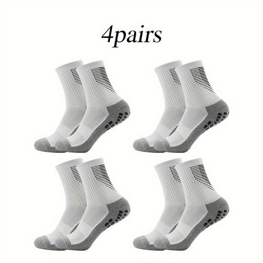 4 Pairs Non Slip Football Socks Striped Soccer Socks