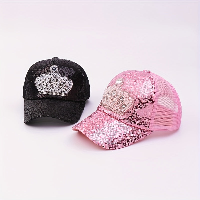 Kids Sequins Crown Princess Baseball Cap Mesh Breathable Sun Protection Hat