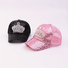 Kids Sequins Crown Princess Baseball Cap Mesh Breathable Sun Protection Hat