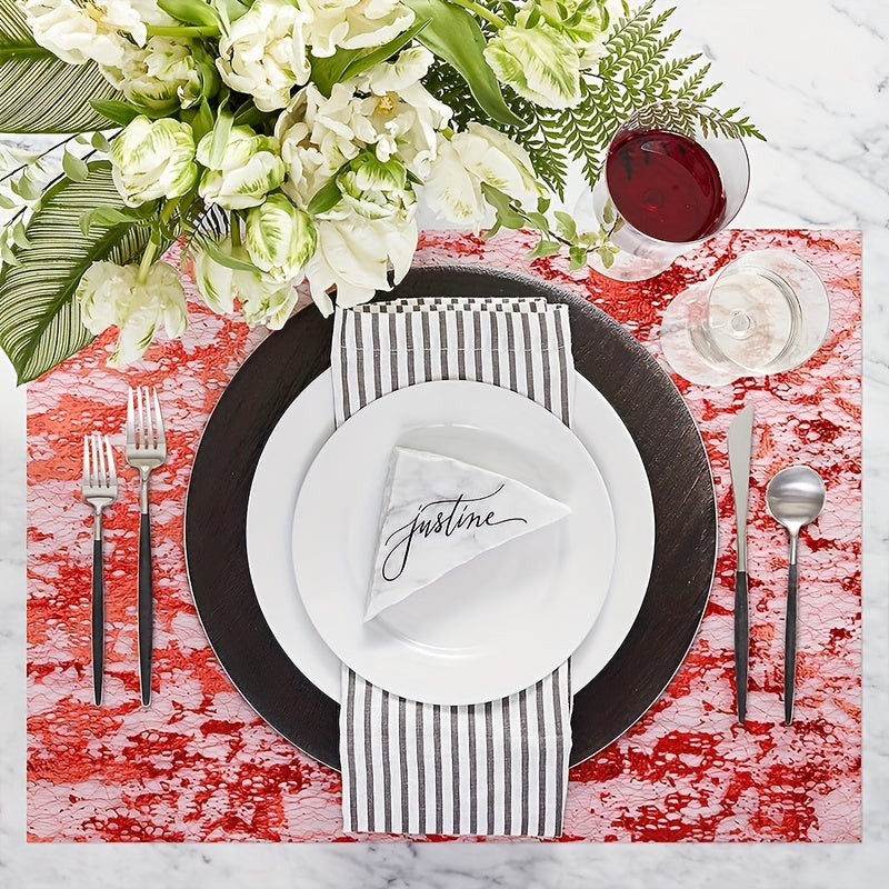 Red Moire Mesh Table Runner Halloween Bloody Tablecloth