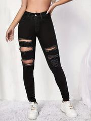 Distressed Slim Fit Skinny Jeans High Stretch Denim Pants