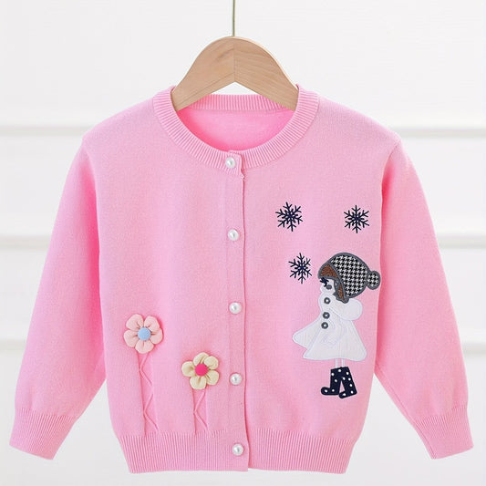 Girls' Embroidery Button Down Knit Cardigan Sweater