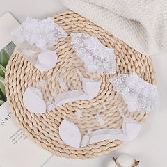 3Pairs Girls Mesh Lace Ruffle Tube Socks - Princess Crystal Breathable Socks