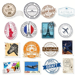 50pcs Retro Travel Stamps Stickers Waterproof Decals