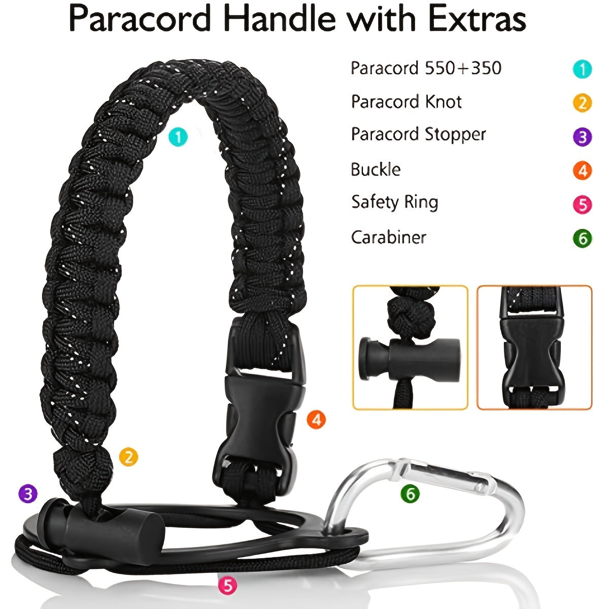 Water Bottle Handle Jumper - Fits 12oz to 64oz Bottles - Safety Ring and Lock