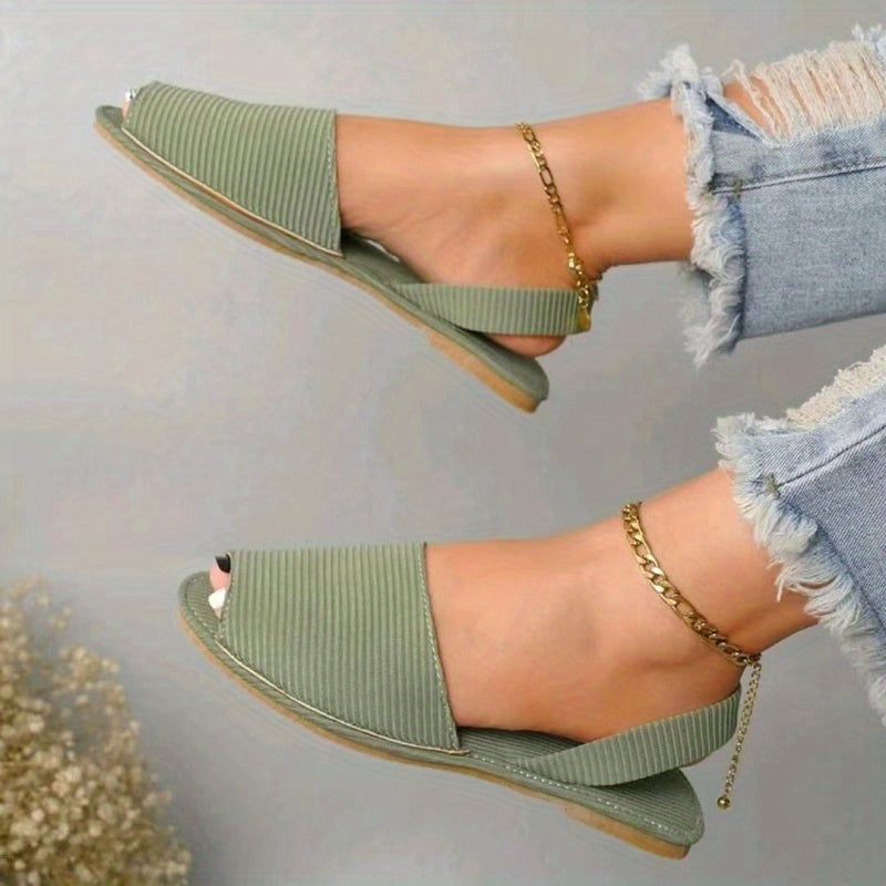 Women's Fabric Peep Toe Flat Sandals Solid Slingback Slip On Shoes