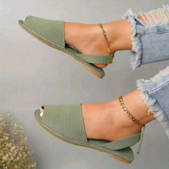 Women's Fabric Peep Toe Flat Sandals Solid Slingback Slip On Shoes