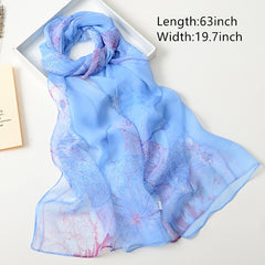 Lotus Print Thin Scarf Women's Shawl Head Wrap Windproof Bandana