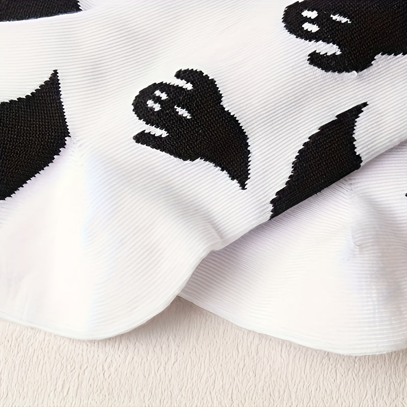 2 Pairs Cartoon Ghost Print Socks Halloween Mid Tube Socks Women's Stockings