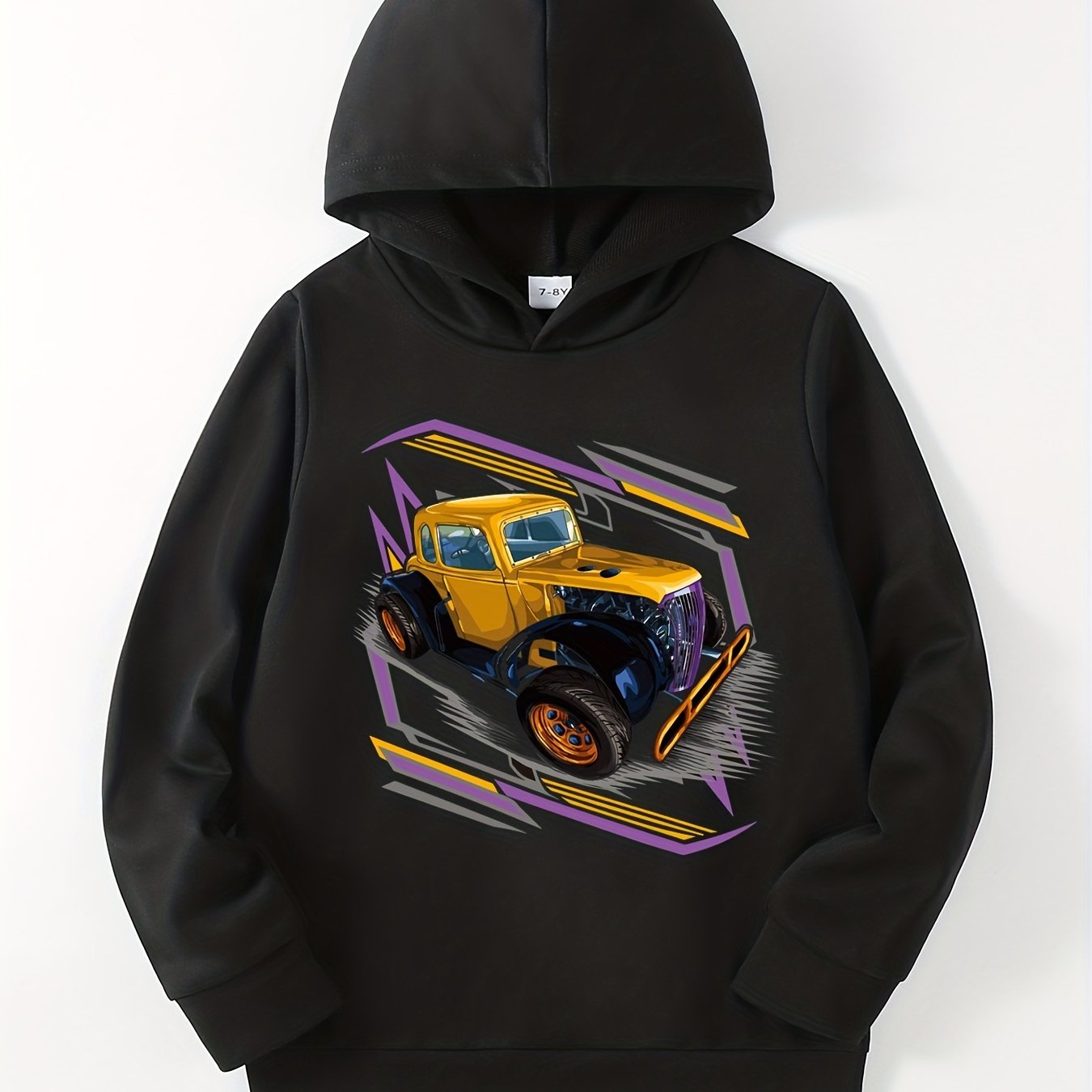 Cartoon Car Print Boys Hooded Sweatshirt for Spring Fall