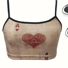 Poker Print Cami Top Spaghetti Strap Crop Top