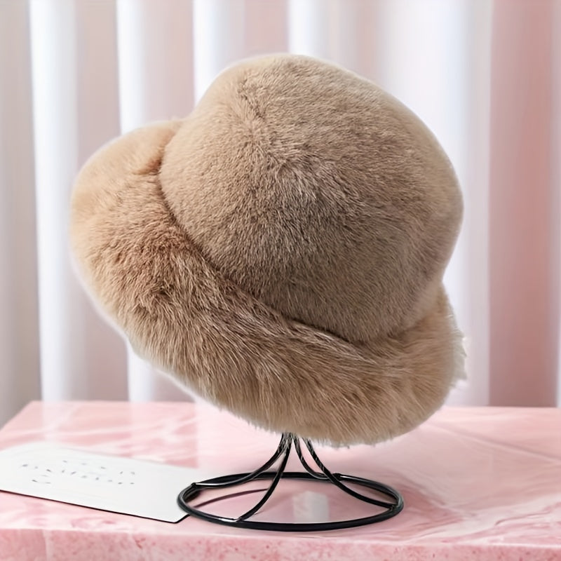 Women's Winter Faux Fur Bucket Hat - Windproof & Warm