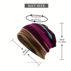 Striped Print Beanie Hip Hop Slouchy Knit Hat Soft Elastic Headwraps
