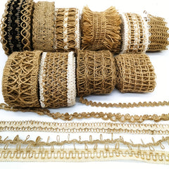 3 Yards Flower Pattern Jute Ribbon Wedding Party Decor DIY Crafts Wrapping