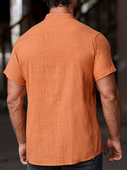 Men's Cotton Button Up Short Sleeve Shirt for Summer