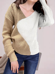 Drop Shoulder V-Neck Sweater Long Sleeve Casual