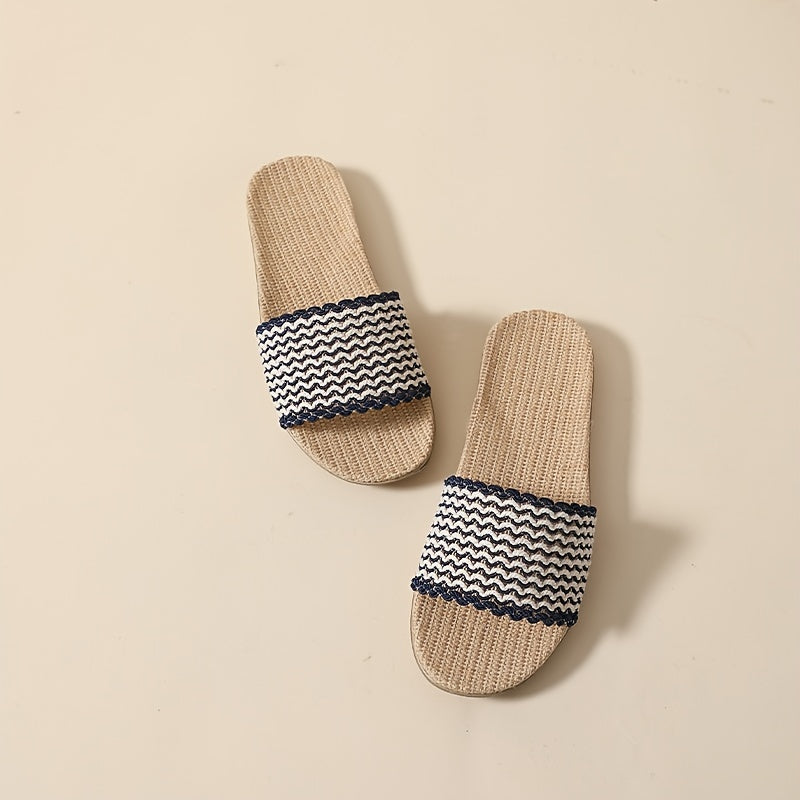 Women's Wavy Striped Print Flat Slippers Open Toe